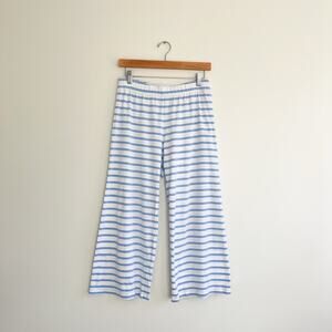 Lake 100% Pima Cotton White Blue Double Striped Elastic Waist Pajama Pants Small
